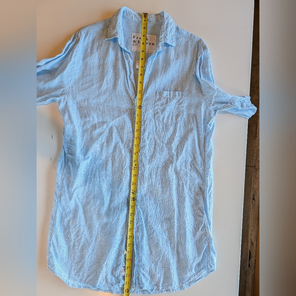 Frank & Eileen Mary Button Up Shirt Dress Italian Linen Small Blue Pinstripe EUC - Picture 5 of 6